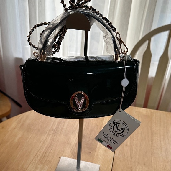 Valentino Orlandi Handbags - Valentino Orlandi Dark Green Patent Leather Shoulder Bag